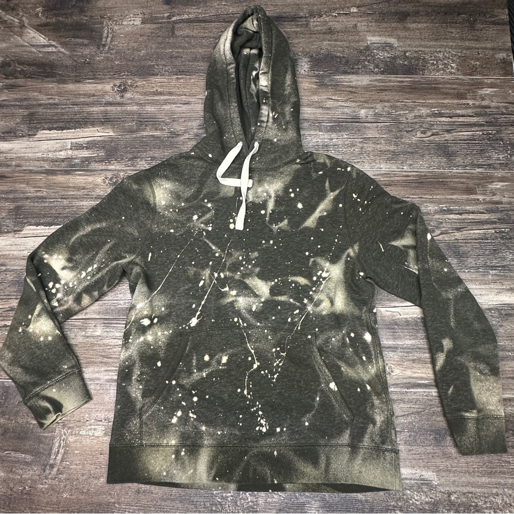 Women’s Hoodie - Olive Green Bleach Dye - Pullover - Ladies Large - Men’s Med